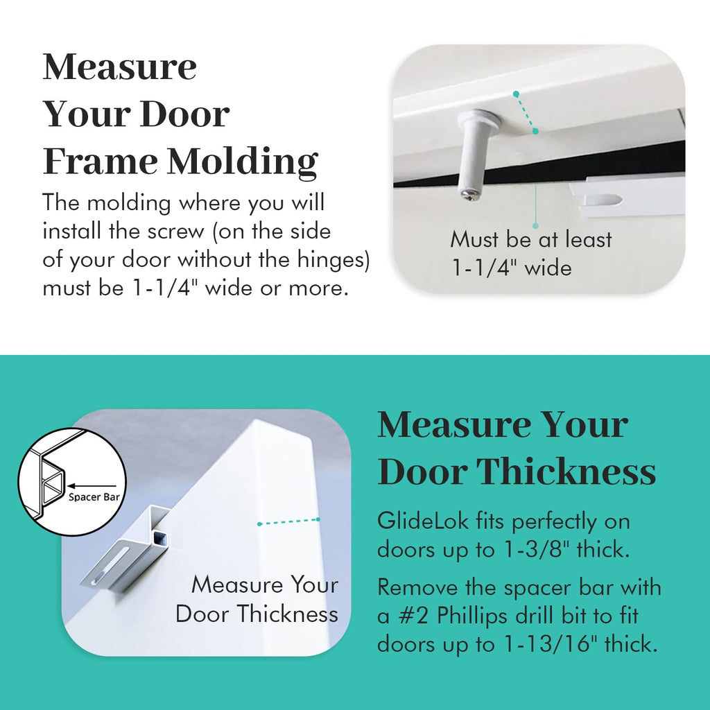 4 Pack – GlideLok Child Safety Door Top Lock | Adults Can Operate from Either Side | Works on Interior & Exterior Doors | for Elderly Caregivers, Toddler Parents