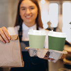 Whaline 100Pcs Sage Green Disposable Coffee Cups with Lids Gradient Green Paper Cups Corrugated Ripple Wall Insulated Hot Cups for Home Office Party Supplies