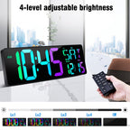 TXL Large 16.5" LED Digital Wall Clock, RGB Color Changing, Count Up/Down Timer Clock with Remote Control, Adjustable Brightness Alarm Clock for Home, Office, Gym, Elderly, Auto DST
