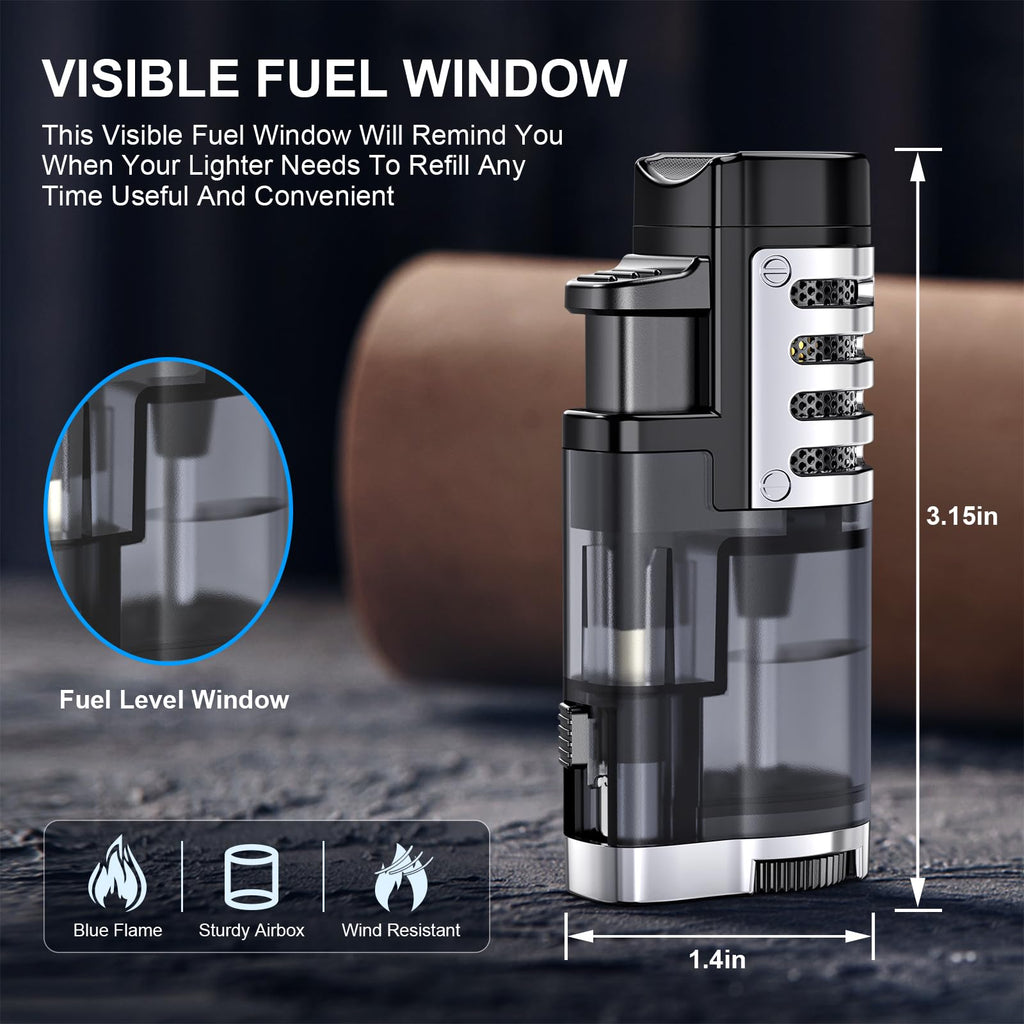 Torch Lighter Butane Refillable Triple Jet Flame Torch Lighters, Windproof Adjustable Flame Butane Torch Lighter with Punch 2 Pack (without Fuel)
