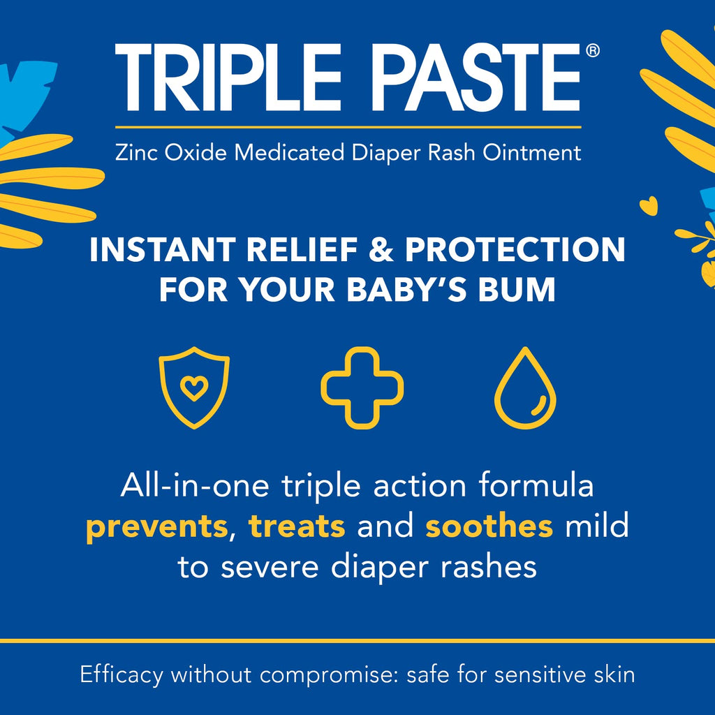 Triple Paste Diaper Rash Cream for Baby - 8 Oz Tub & 3 Oz Tube At Home & On the Go Bundle – Zinc Oxide Ointment Treats, Soothes & Prevents Diaper Rash, Baby Essentials for Daily & Overnight