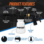 SwiftJet Car Wash Foam Gun + Microfiber Wash Mitt - Works with Any Soap - Garden Hose Car Foam Sprayer - Foam Cannon Car Wash Kit - Car Accessories Foam Blaster (Black Foam Gun with Mitt)