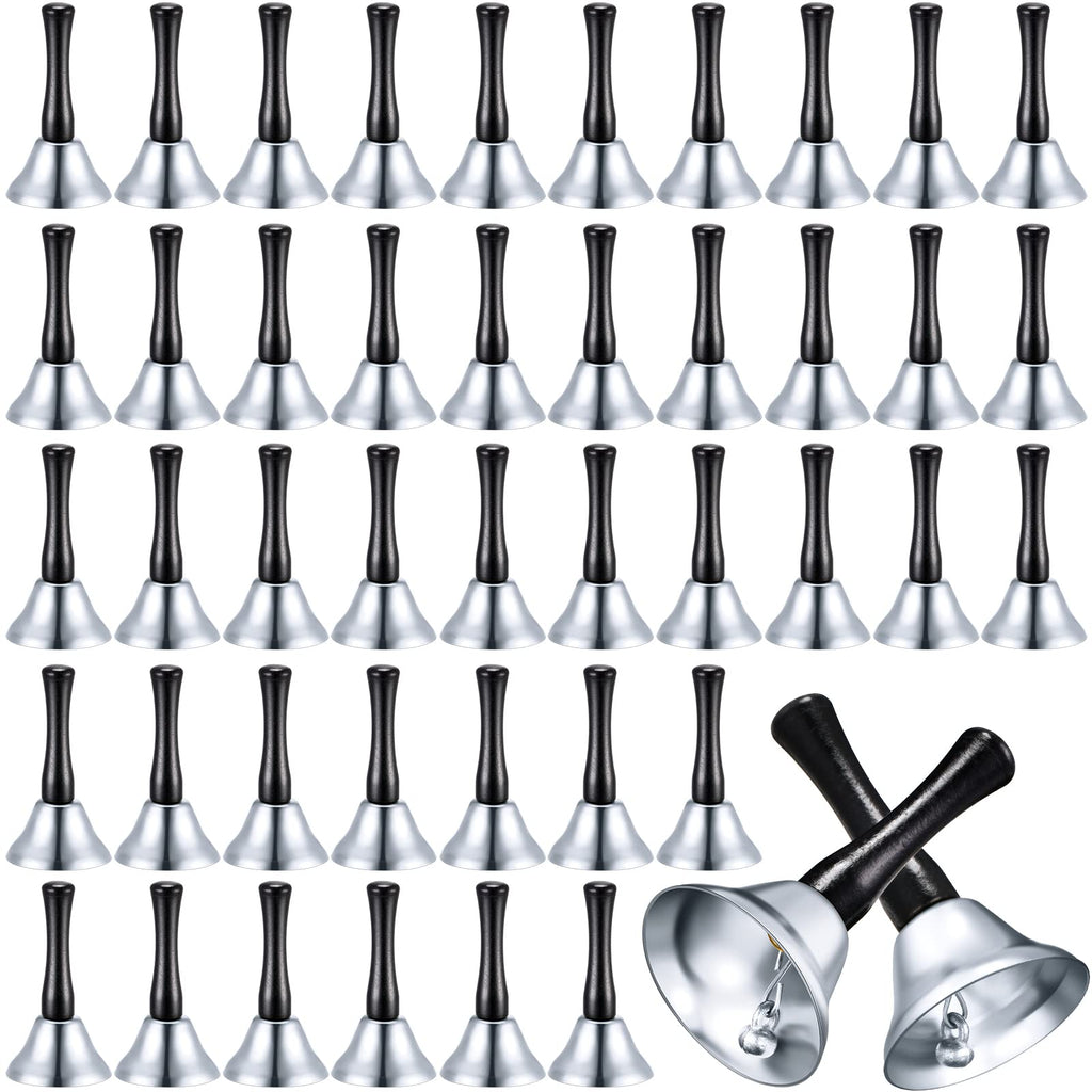50 Pcs Loud Hand Bell Christmas Call Bell Dinner Bell Service Bell Small Bell for Food Line Care for The Sick and Elderly Alarm Ringing Call for Pets Jingles Weddings Christmas Decoration (Silver)