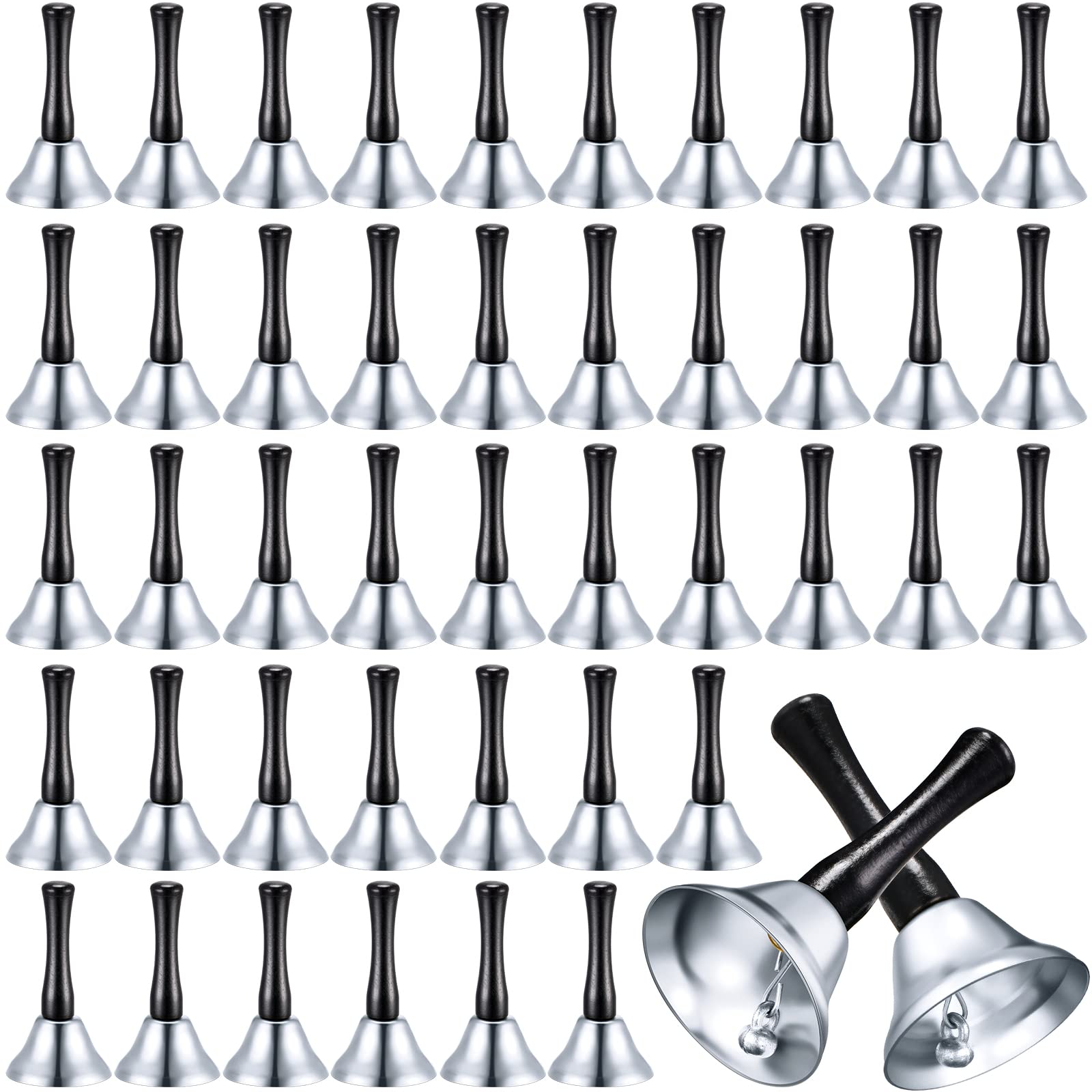 50 Pcs Loud Hand Bell Christmas Call Bell Dinner Bell Service Bell Small Bell for Food Line Care for The Sick and Elderly Alarm Ringing Call for Pets Jingles Weddings Christmas Decoration (Silver)