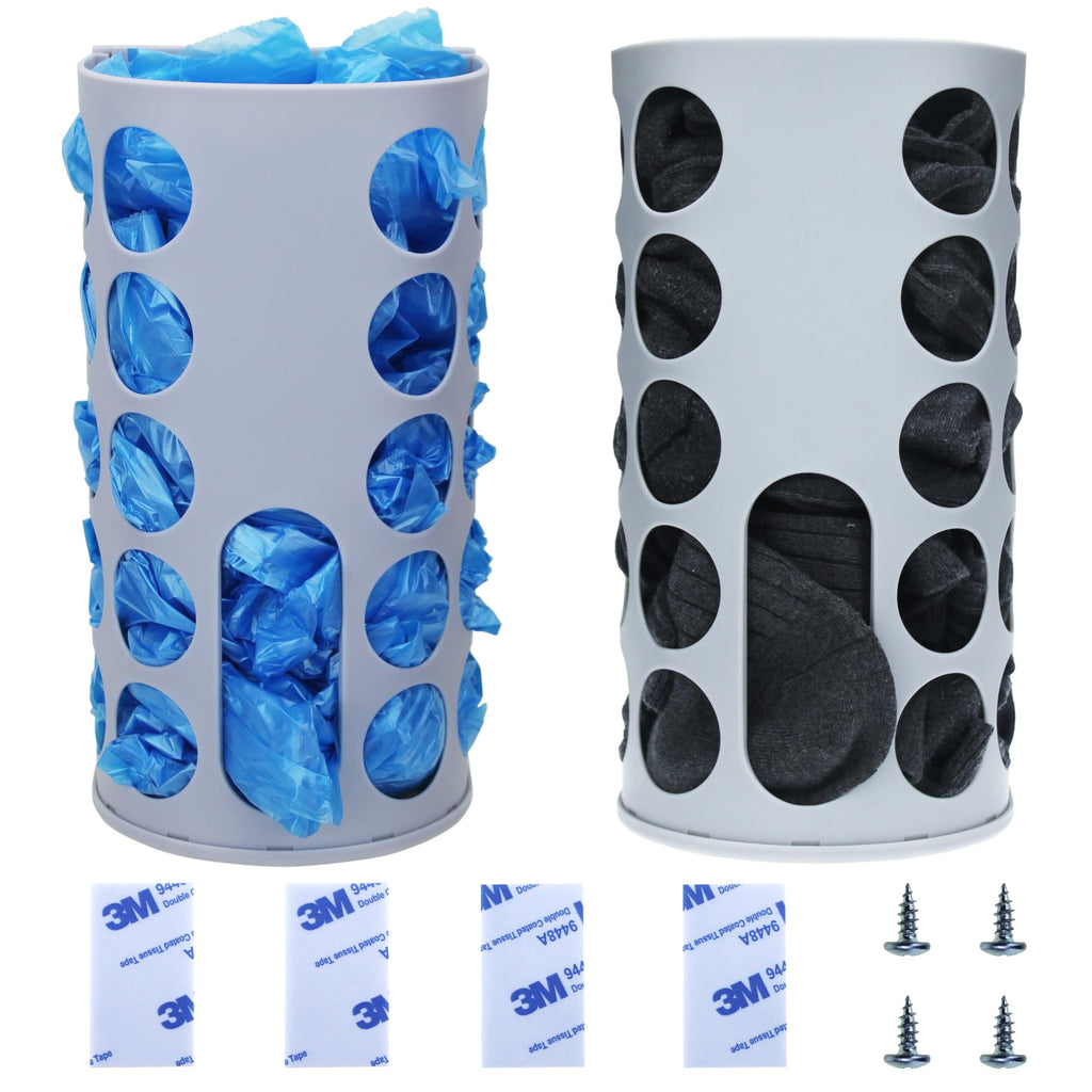 KozyGather Wall-Mounted Plastic Bag Holder (2 Pack) - Multi-Use Kitchen Organizer for Grocery Bags, Socks & Underwear | Space-Saving Design with Adhesive & Screws