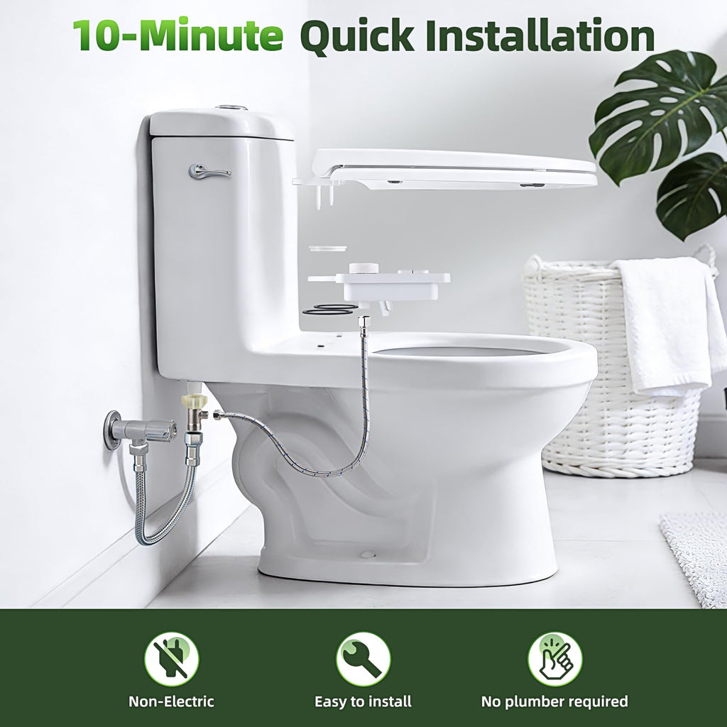 SAMODRA Bidet Attachment, Non-Electric Cold Water Bidet Toilet Seat Attachment with Pressure Controls, Retractable Self-Cleaning Dual Nozzles for Frontal & Rear Wash - Brushed Nickel