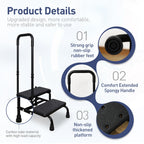 YHK Step Stool with Handle for Elderly, Heavy Duty 2 Step Stool with Handrail, Bedside Steps for High Beds for Adults, Seniors, and People with Mobility Impairments, Maximum Weight Capacity 440 lbs