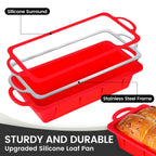 Vinino 2 Pack Silicone Bread Loaf Pan with Metal Reinforced Frame, 9.5 x 5 in Non-stick Silicone 1 lb Loaf Pan for Baking, Durable Bread Pan for Oven Dishwasher Safe - Red