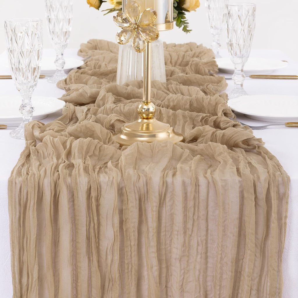 MLMW Fall Thanksgiving Table Runner Tan Cheesecloth Table Runner 13.3ft 6 Pack Nude Cheese Cloth Table Runner 160 inch Boho Rustic Gauze Table Runner for Wedding Party Fall Decor