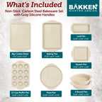 BAKKENMASTER Deluxe 8-Piece Carbon Steel Bakeware Set - Nonstick White Marble Coating, Silicone Handles - Professional Quality Kitchen Oven Baking Pans