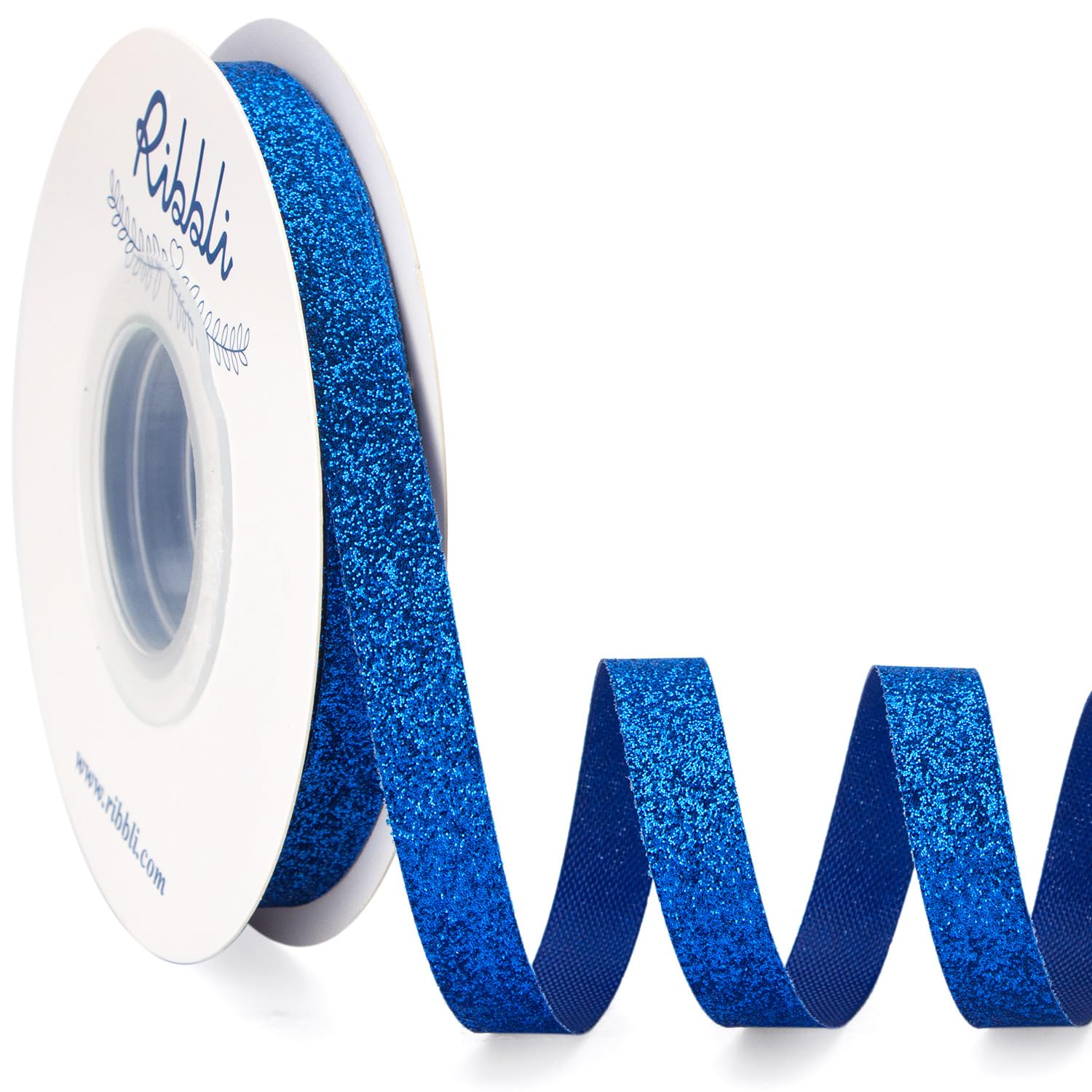Ribbli Royal Blue Glitter Ribbon,Gift Wrapping Ribbon Gold Cut Edge Christmas Ribbon for Crafts, Chritmas Tree Decoration,Ornaments Decoration,Home Decor, 3/8 Inch x 25 Yards