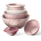 COOK WITH COLOR Mixing Bowls with Lids - 12 Piece Plastic Nesting Bowls Set includes 6 Prep Bowls and 6 Lids, Diamond Design - Microwave Safe (Mint)
