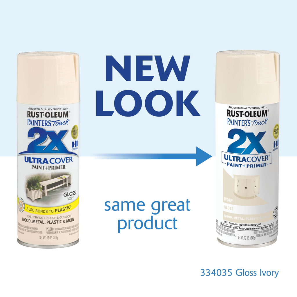 Rust-Oleum 334035 Painter's Touch 2X Ultra Cover Spray Paint, 12 oz, Gloss Ivory