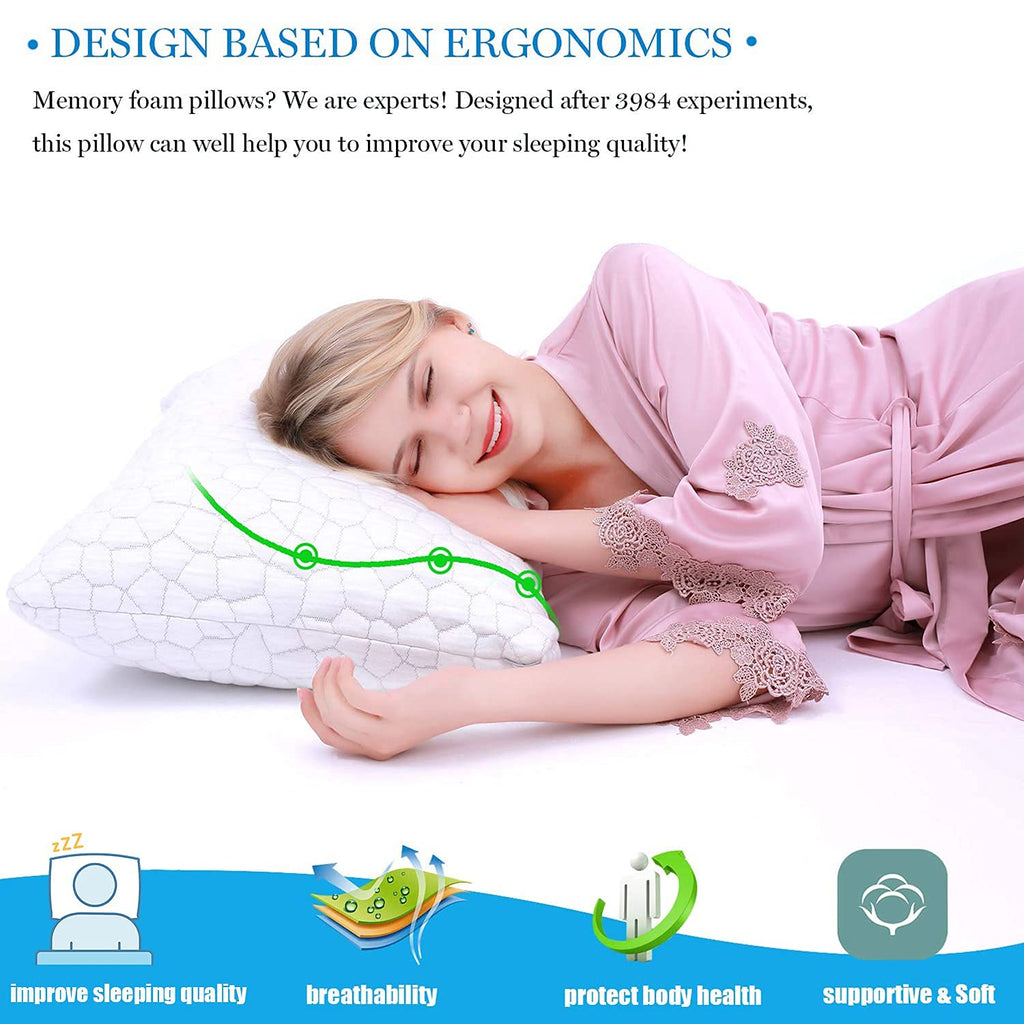 Cooling Bed Pillows for Sleeping 2 Pack Shredded Memory Foam Pillows Adjustable Cool Pillow for Side Back Stomach Sleepers Luxury Gel Pillows King Size Set of 2 with Washable Removable Cover