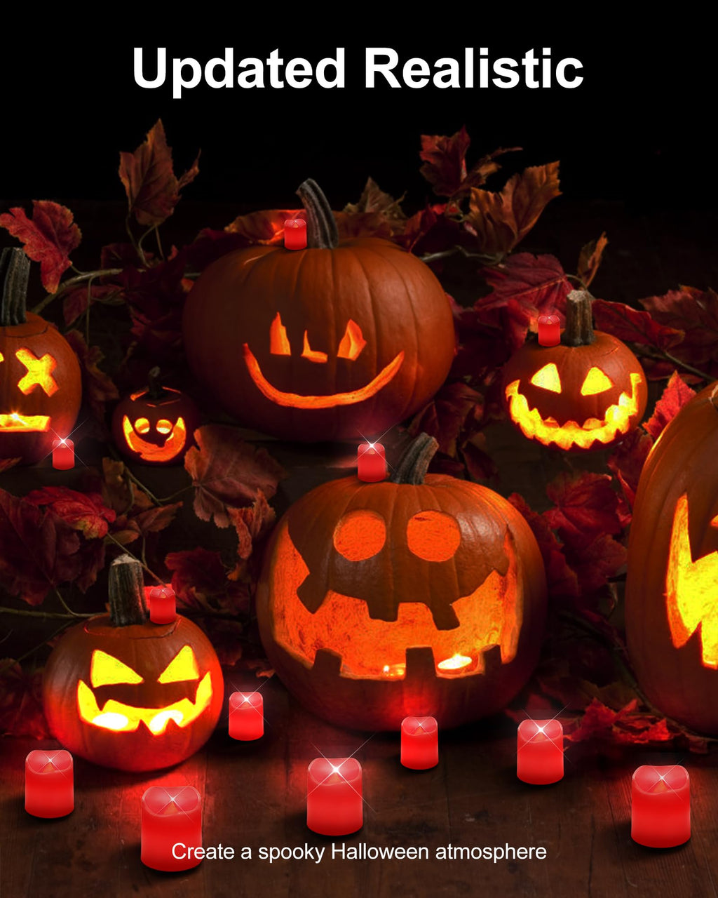 SHYMERY Red Candles,Red Flameless Votive LED Candles,24 Pack 200+Hour Flickering Electric Fake Candles for Vampire Decor,Twilight,Halloween,Festival Celebration,Christmas Decoration