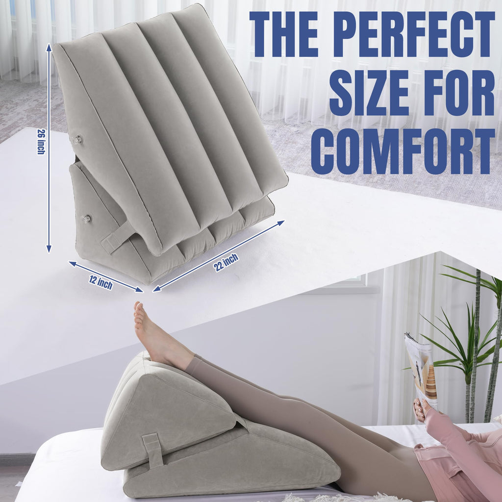 HOMBYS Adjustable Inflatable Bed Wedge Pillow for Sleeping, 7 in 1 Multi Use Back Pillow for Bed Sitting Up, 10 inch Elevated Support Pillow for Legs & Back, Portable for Travel Use-30"x22"x10", Grey