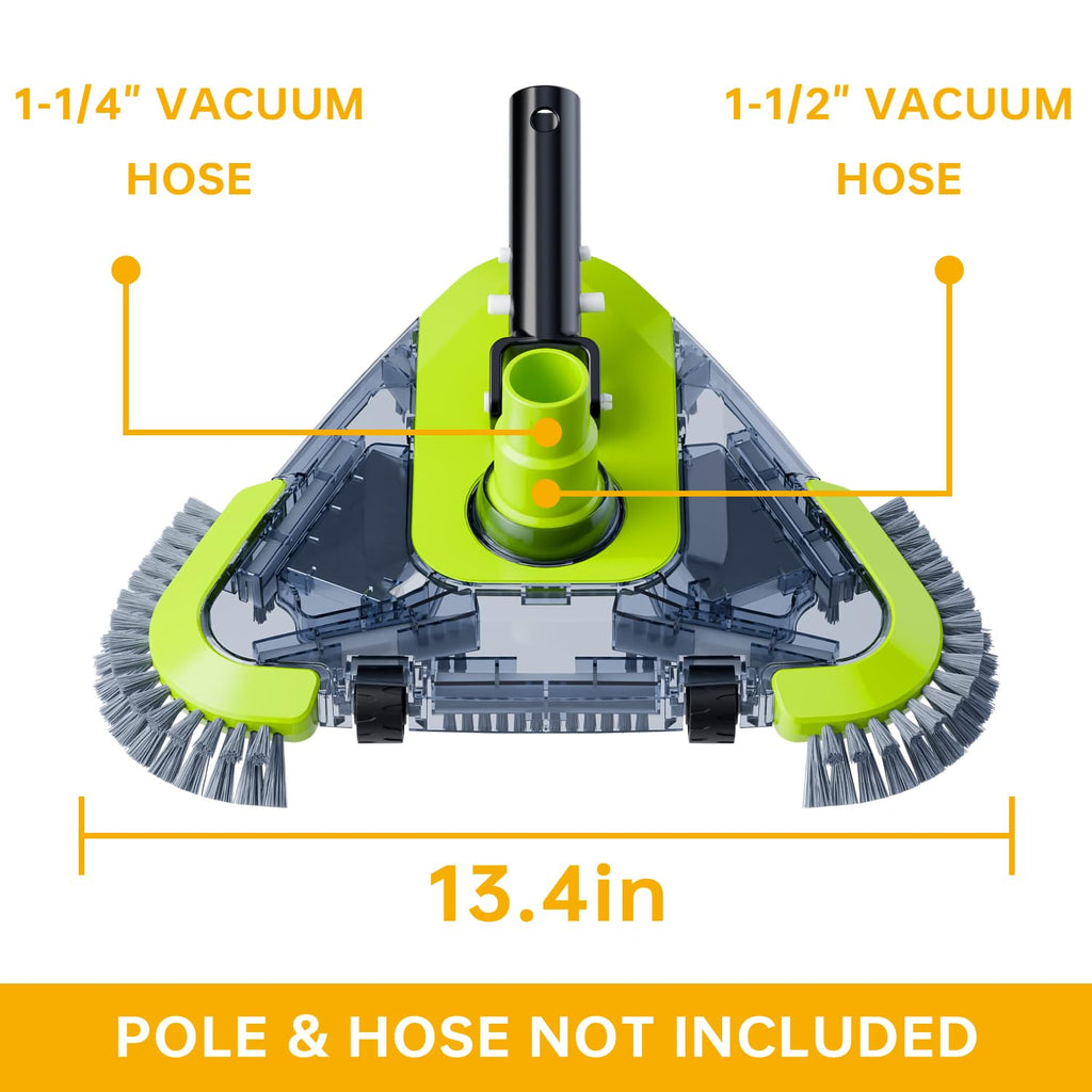 Upgrade Pool Vacuum Head with Wheels & Side Brushes, Universal Rotatable Hose Adapter,Weighted Triangular Shape, for Inground/Above Ground Swimming Pools,Sepetrel