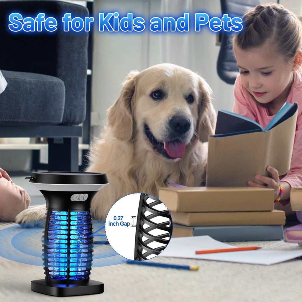 ZECHUAN Solar Bug Zapper Outdoor Waterproof, Portable Pest Control Electric Mosquito Zapper Killer with Panel Sensor, Rechargeable Insect Trap Fly Zapper for Home, Patio, Backyard, Camping
