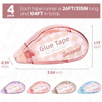 Scrapbook Tape, 4 Pack Double Sided Tape Roller for Crafts, Adhesive Glue Runner Scrapbooking Supplies Journaling School Office Teacher Supplies, 0.3IN x 26FT, Clear Light-Colored Shell