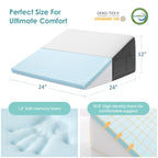 Cozymaker 12" Bed Wedge Pillow for Sleeping After Surgery, Back Support, Leg Elevation, Gerd Acid Reflux, Relief Neck Pain, Sleep Apnea, Snoring, Cooling Memory Foam Triangle Incline Wedge