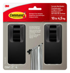 Command 10 lb Matte Black Curtain Rod Hooks, 2 Hooks and 4 Command Strips, Damage Free Curtain Hooks for Hanging Curtain Rods with Adhesive Strips, No Drilling Christmas Decorations