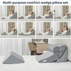 PIASHJOY 4pcs Bed Wedge Pillow for headboard，Elevated Pillows for Sleeping， Foam Wedge for Back Pain Relief and Leg Pain，Pillow Wedge for Acid Reflux Relief and Anti-snoring