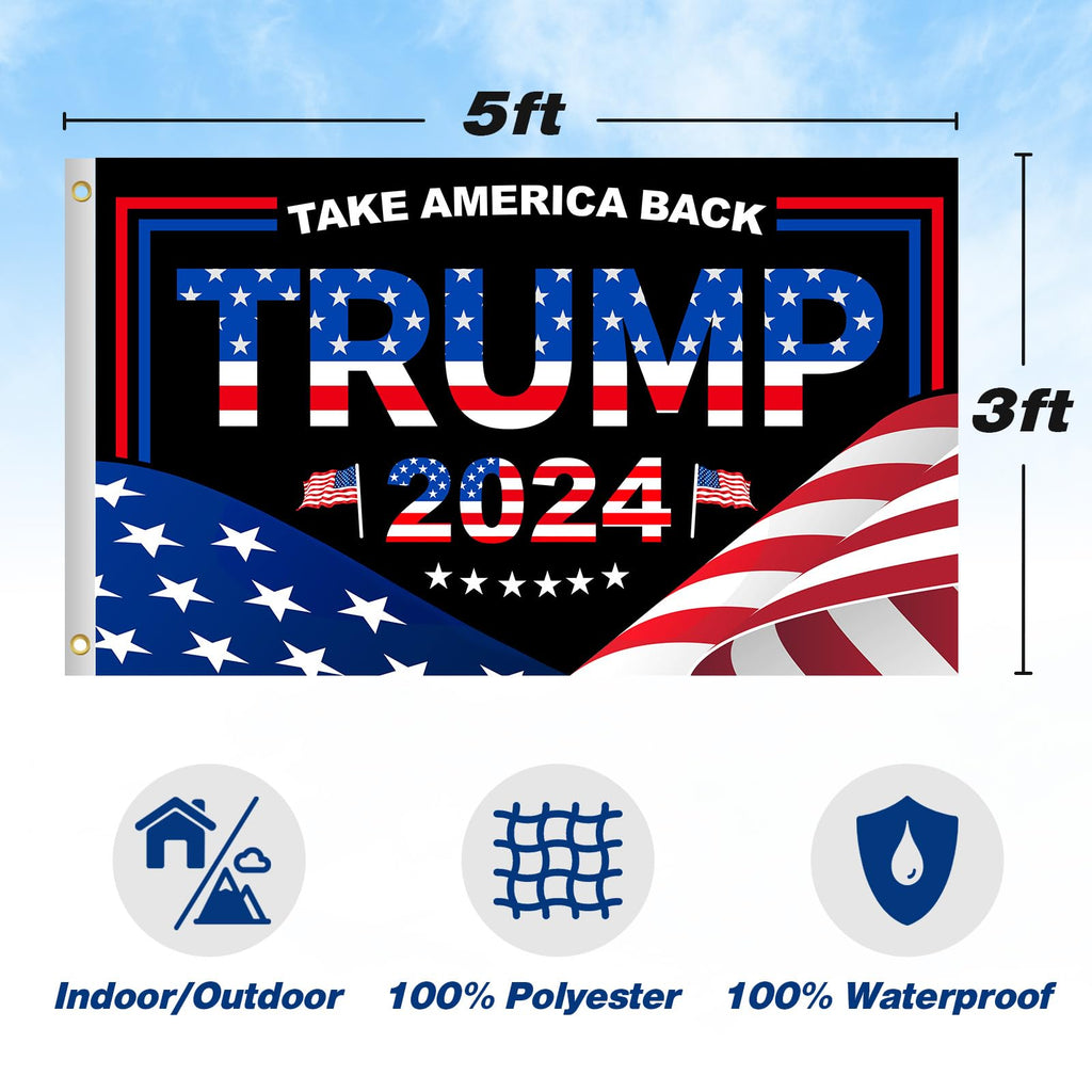 Trump 2024 Flag 3x5 FT President Trump Flag Take America Back Banner Indoor Outdoor 1 Ply With Vivid Patriotic Colors Design UV & Fade Resistant 2 Brass Grommets