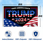 Trump 2024 Flag 3x5 FT President Trump Flag Take America Back Banner Indoor Outdoor 1 Ply With Vivid Patriotic Colors Design UV & Fade Resistant 2 Brass Grommets