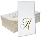 Gift Boutique 100 Gold Monogram Guest Napkins Letter A Disposable Paper Pack Elegant Metallic Golden Foil Dinner Hand Napkin for Bathroom Powder Room Wedding Holiday Baby Shower Decorative Towels