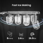 Countertop Ice Maker Machine – 8 Bullet Ice in 6 Mins, 26.5lbs/24Hrs Output – Self-Cleaning Portable Design with Selectable Ice Size & Touch Display for Home/Office/Bar