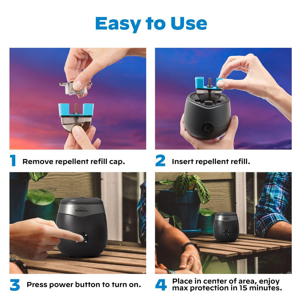 Thermacell E-Series Rechargeable Mosquito Repeller with 20' Mosquito Protection Zone; Charcoal; Up To 9-Hr Battery Life; Includes 12-Hr Repellent Refill; Bug Spray Alternative Alternative; Scent Free