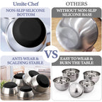 Umite Chef Mixing Bowls with Airtight Lids, 8PCS Stainless Steel Nesting Mixing Bowls Set, 3 Grater Attachments & Non-Slip Bottoms, Black Kitchen Bowls, Size 5, 4, 3.5, 2, 1.5QT for Baking & Serving