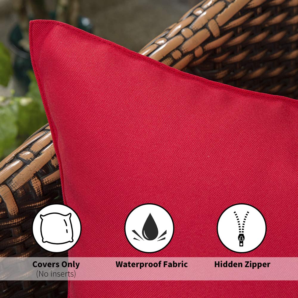 MIULEE Pack of 2 Decorative Outdoor Waterproof Pillow Covers Square Garden Christmas Cushion Sham Throw Pillowcase Shell for Spring Patio Tent Couch 18x18 Inch Red