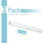 Plastic Rulers, 12 Inch, 3 Pack, Easy-to-Read Markings, Scratch-Resistant Design with Inches and Centimeters, Durable Transplant Rulers for Crafting Office & School, School Supplies