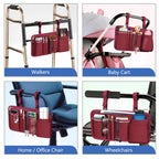 FINPAC Wheelchair Side Storage Bag w/Cup Holder, Wheelchair Armrest Accessories Pouch with Pen Slot and Reflective Strips for Power Wheelchairs, Walkers, Rollators, Seniors (Burgundy)
