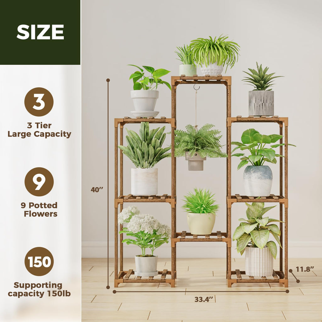 Bamworld Plant Stand Indoor Rack Wood Outdoor Tiered Shelf for Multiple Plants Ladder Plant Holder