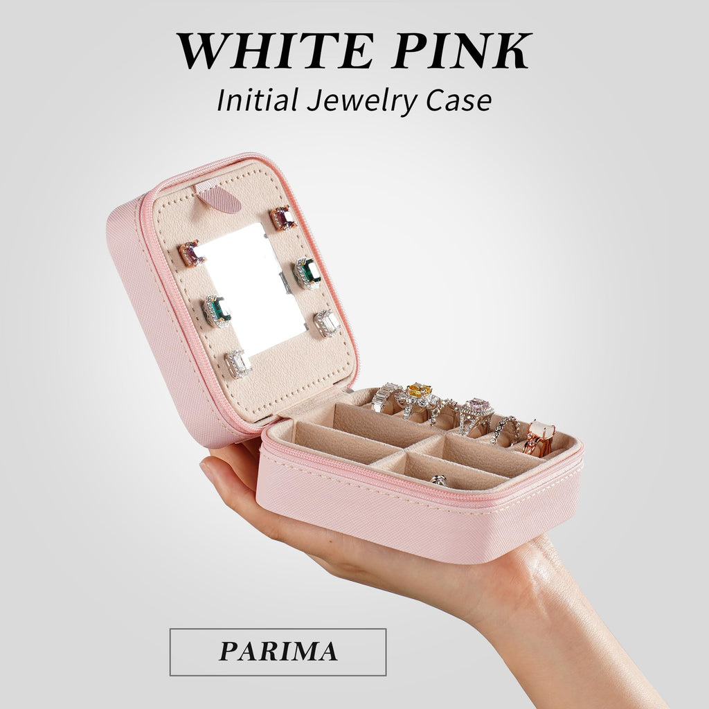 Parima Travel Jewelry Organizer Stocking Stuffers - Sturdy and Trendy Jewelry Box for Girls, Jewelry Case Ideas, Teen Girls Gifts Trendy Stuff, Birthday Christmas Gifts for Women Girls, Letter A, Pink