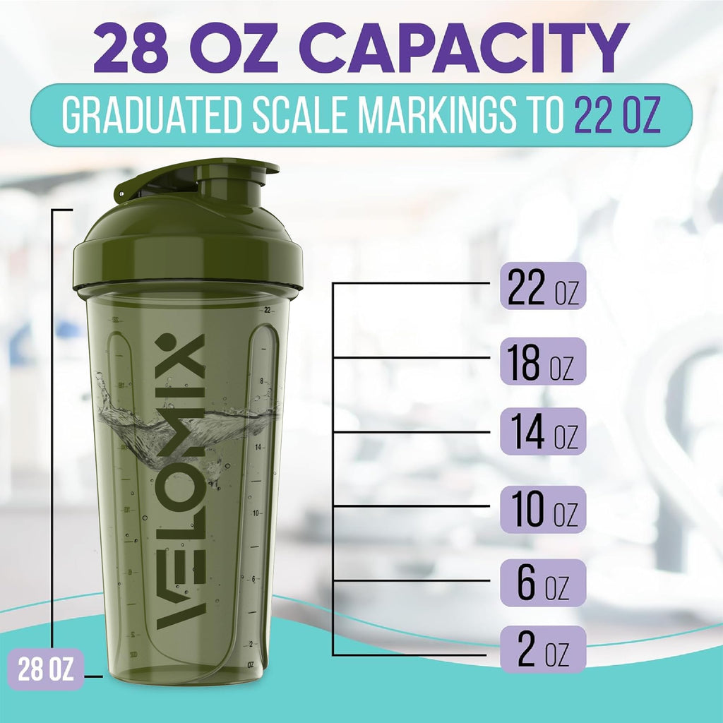 VELOMIX -2 Pack- 28 oz Protein Shaker Bottles for Protein Mixes - 2x Wire Whisk | Leak Proof Shaker Cups for Protein Shakes | Protein Shaker Bottle Pack | Shakers for Protein Shakes-Green&Blue