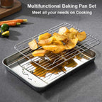 Wildone Baking Sheet with Rack Set [2 Sheets + 2 Racks], Stainless Steel Cookie Pan baking Tray with Cooling Rack, Size 10 x 8 x 1 Inch, Non Toxic & Heavy Duty & Easy Clean