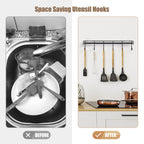 HOMEBROS Kitchen Utensil Hanger, Adhesive Utensil Holder Wall Mount Kitchen Rack Rail with 12 Hooks, Space Saving and No Drilling, Black, 2 Pcs
