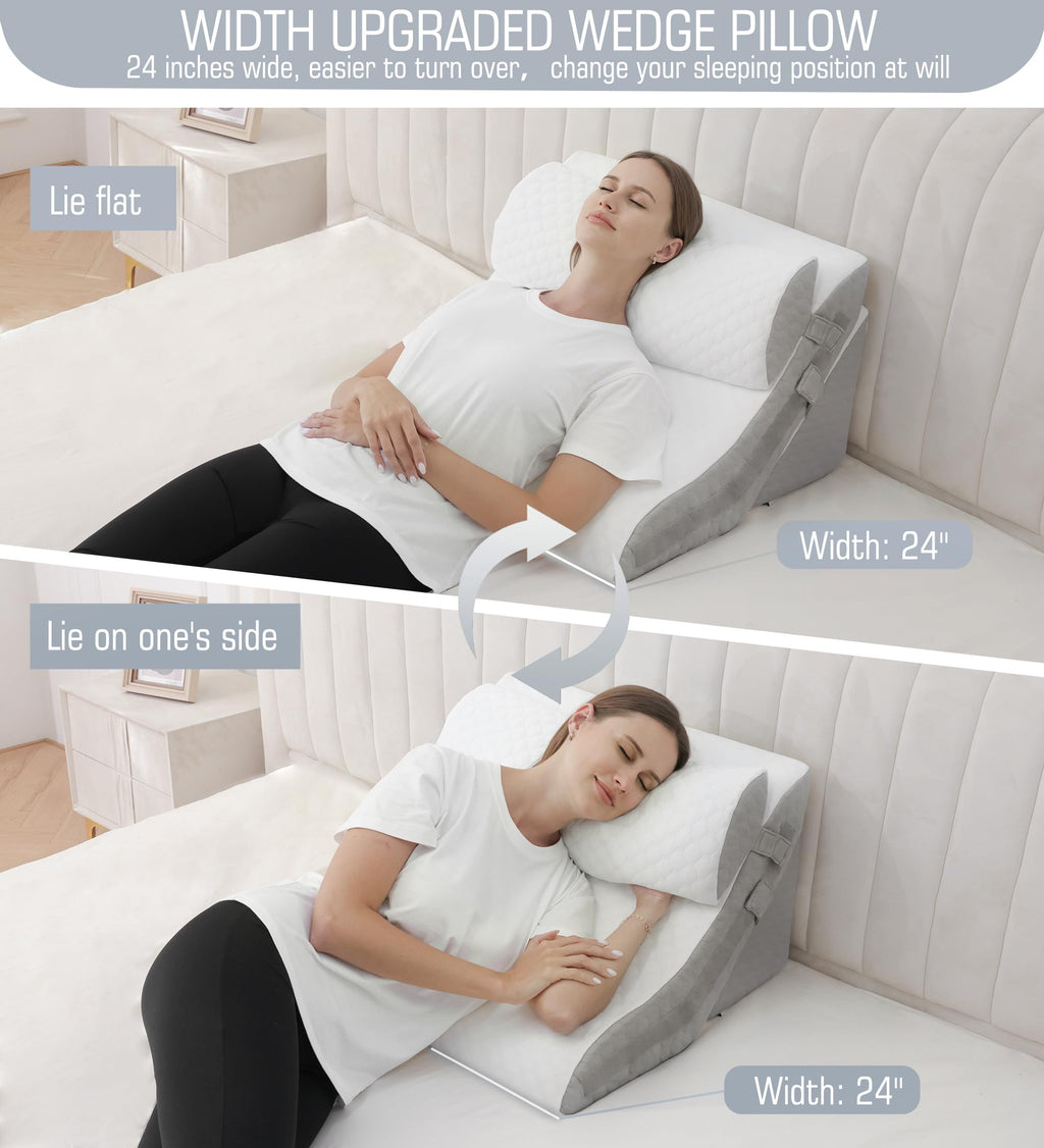 Foamalusion Bed Wedge Pillow for Sleeping 3PCS, 9 &12& 20 Inches Adjustable Memory Foam Wedge Pillow for Acid Reflux Relief, Pillow Wedge for After Surgery, Snoring, Back Pain