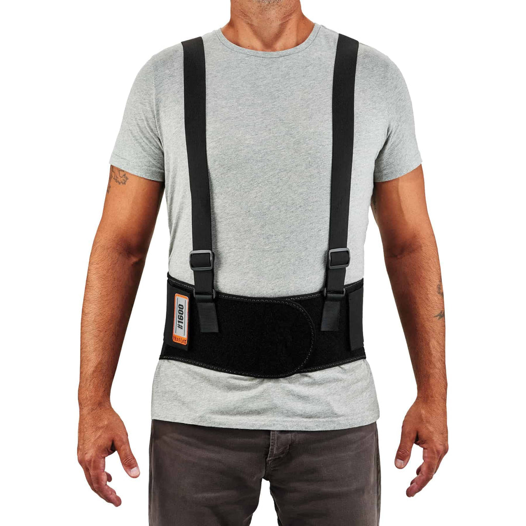 Ergodyne ProFlex 1600 Back Support Brace, 9" Extended Support, High Cut Front For Mobility, XL,Black