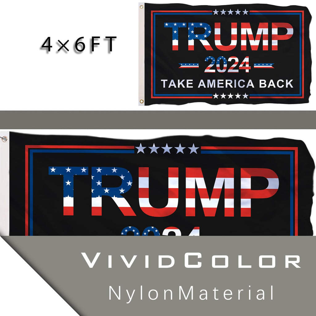 Trump 2024 Flag 4x6 Outdoor Double Sided Made in USA Black Donald Trump Flags Banner Take America Back Flag 100% Nylon with 2 Brass Grommets for Room Wall Outdoor Indoor Car