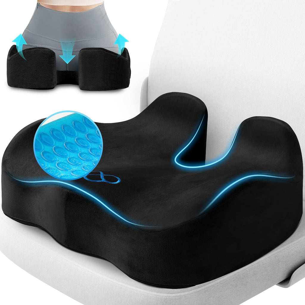 CushyOasis Seat Cushion, Chair Cushions, Office Chair Cushions, Anti-Slip Bottom & Removable Cover Tailbone Pain Relief Cushion, Memory Foam Seat Cushion, 5.28 in Thick (Black)