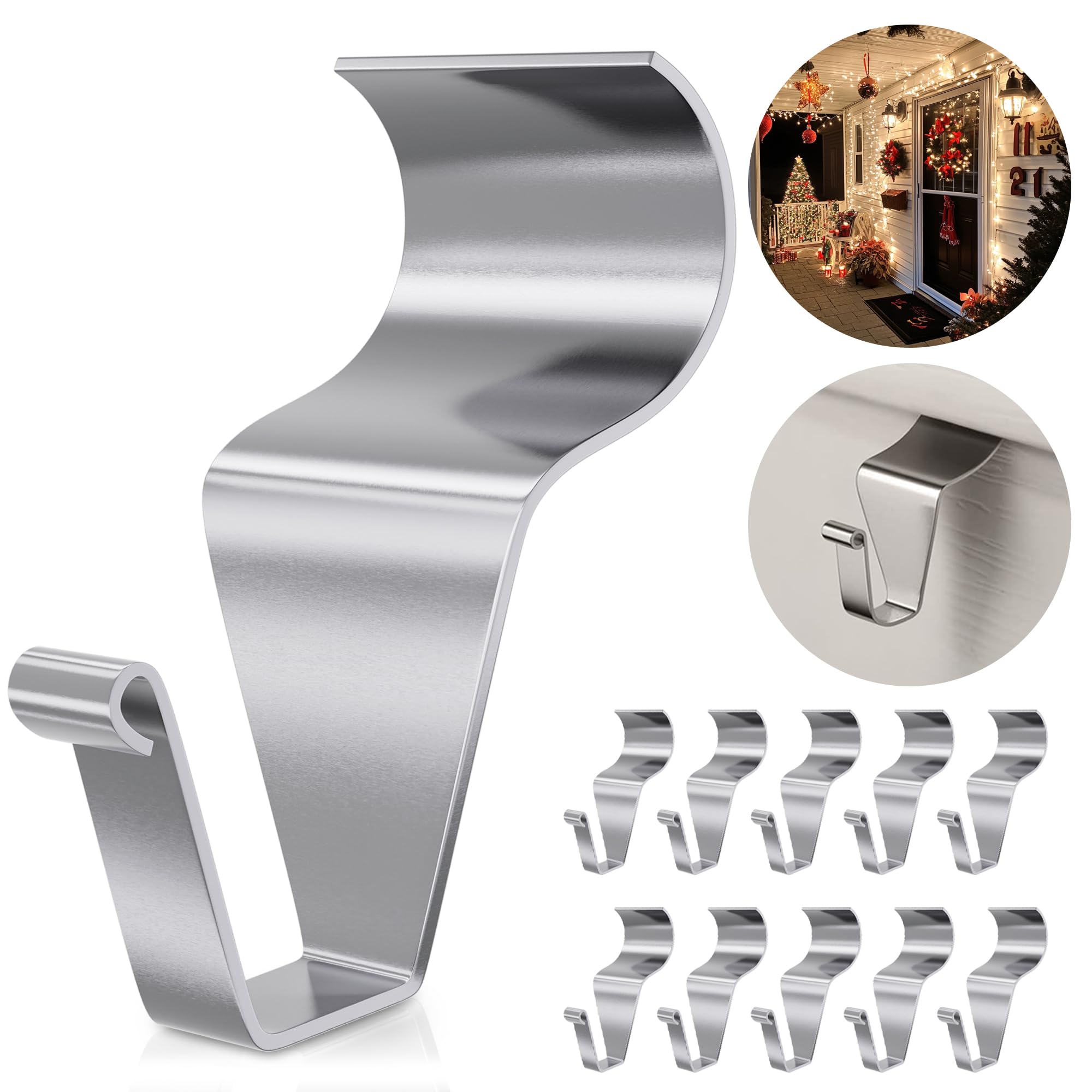 Vinyl Siding Hooks Hanger 10 Pack, Heavy Duty Siding Clips for Hanging on Patio, No-Hole Needed Stainless Steel Siding Hook to Decor Wreath Things for Horizontal Vinyl Siding