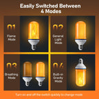 Vicstone Upgraded LED Flame Light Bulbs, 4-Mode Flickering Light Bulbs with Upside Down Effect, E26 Fire Light Bulb for Porch Party Patio Home Halloween Christmas Indoor Outdoor - 4 Pack