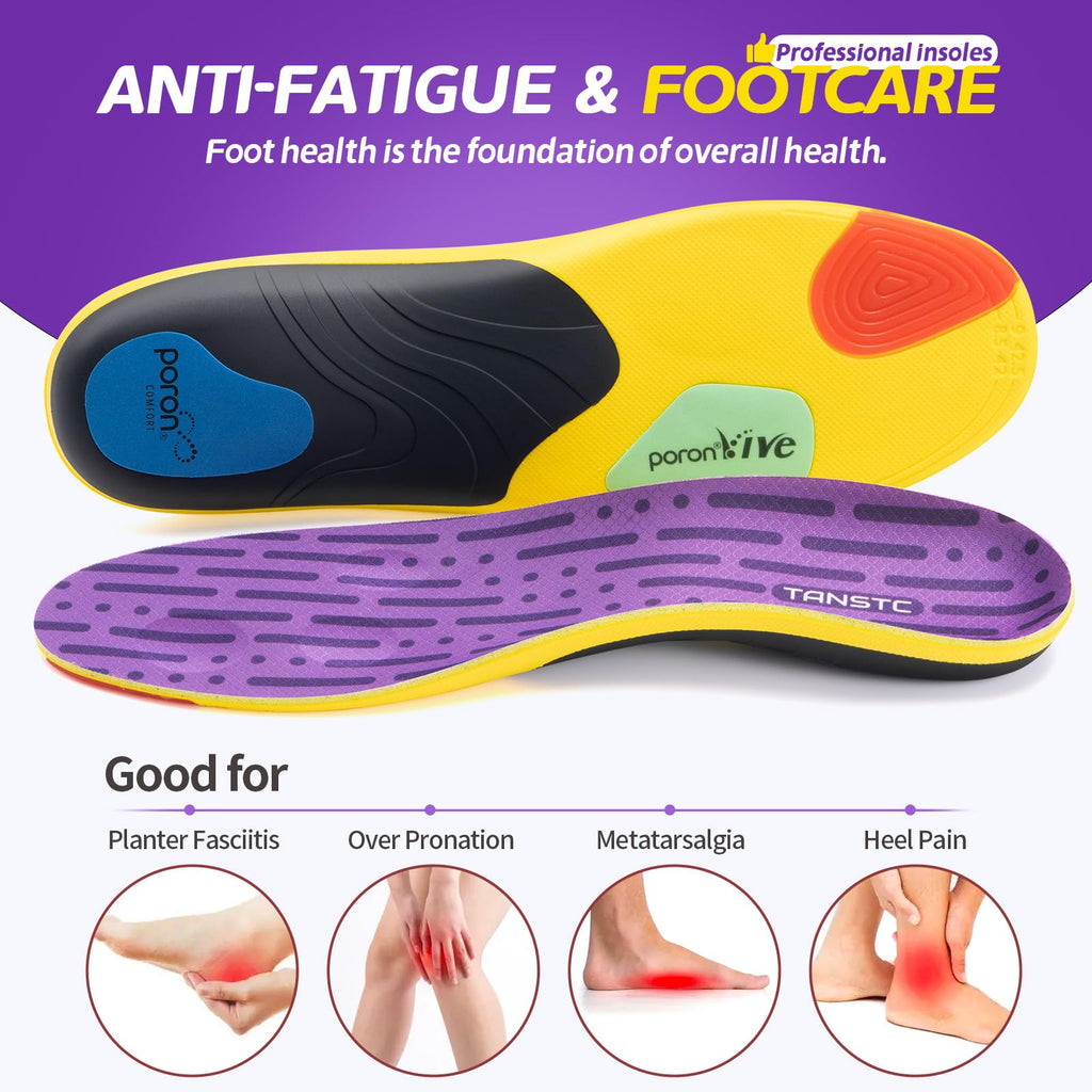 Professional Insoles for Women with Sport Shock Absorption High Arch Support Insoles Flat Feet Inserts Plantar Fasciitis Insoles Pain Relief Orthotics Shoe Insert, Breathable & Anti-Slip, Purple, S