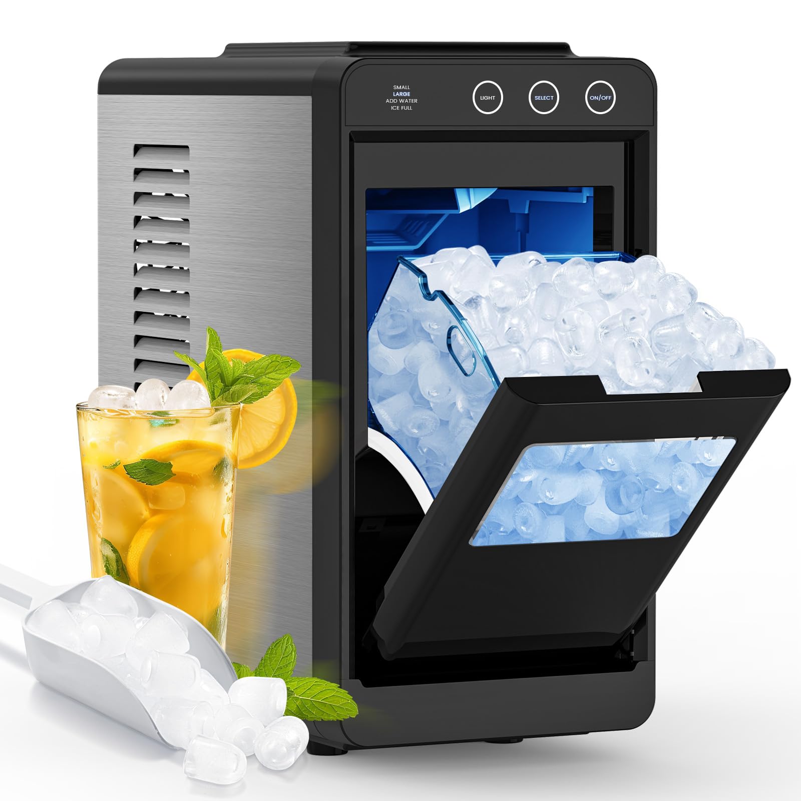 COWSAR Ice Maker Countertop, Portable Ice Machine with Self-Cleaning, 26Lbs/24Hrs, 8 Bullet Ice in 6 Mins with 2 Sizes, Scoop & Basket, Quiet Compact Ice Makers Countertop for Home/Kitchen/Camping