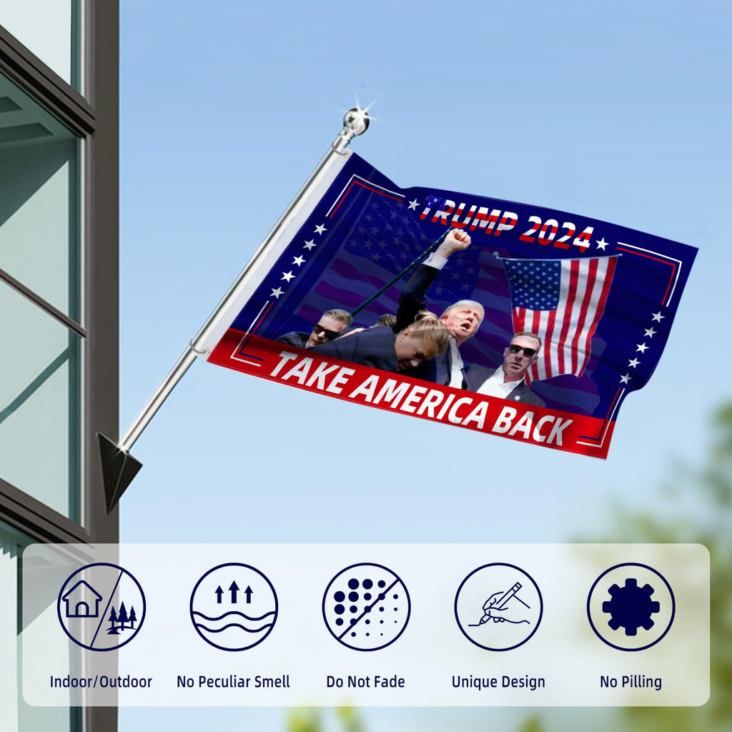 Trump 2024 Flag - Take America Back - 3x5Ft Attempt Assassination Trump Debate Political Election Polyester Flags Banners Outdoor Decoration