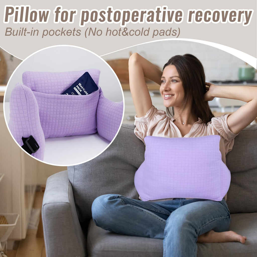 RoamReady Hysterectomy Recovery Pillow, Post-Surgery Cushion for Abdomen C-Section Tummy Tuck Lumpectomy Myomectomy Patients Must Haves Abdominal Pillow with Pocket (Purple)